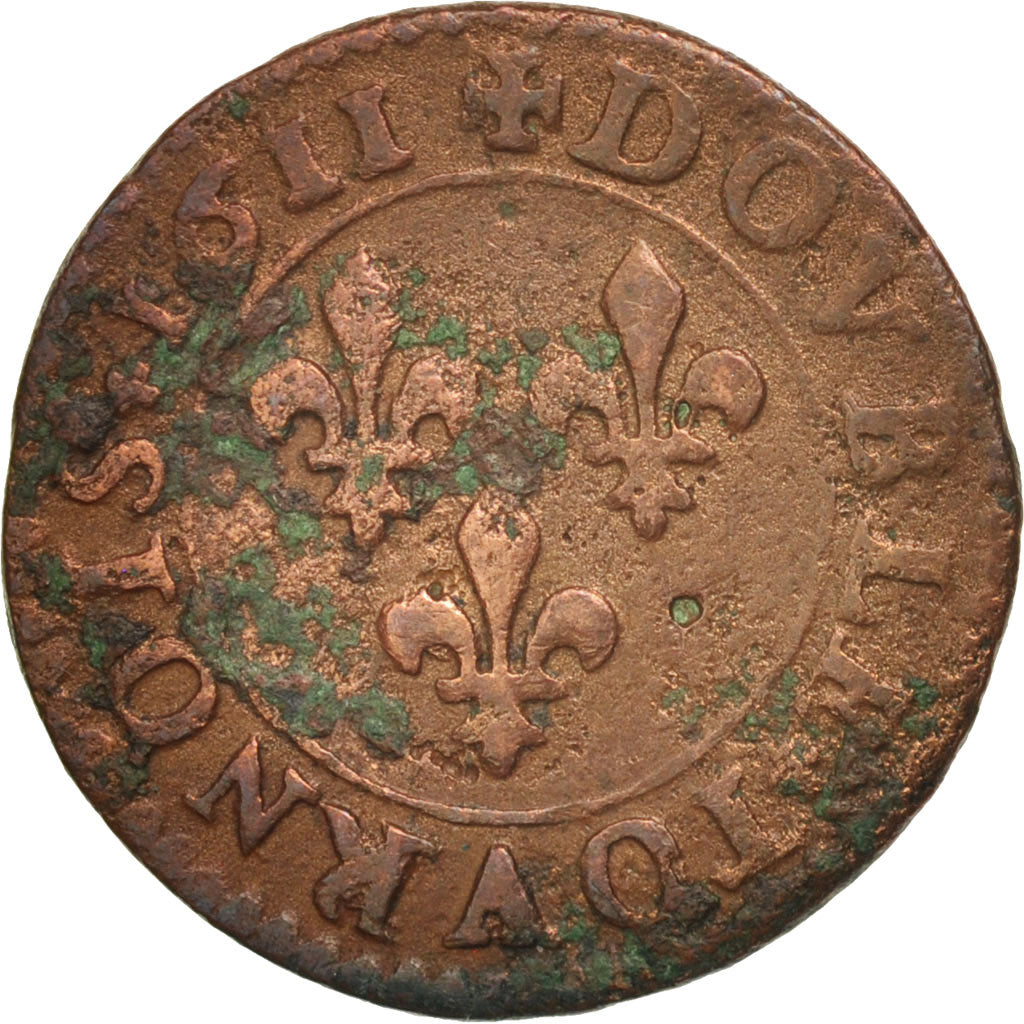 Coin, France, Louis XIII, Double tournois, buste enfantin au col fraisé, Double
