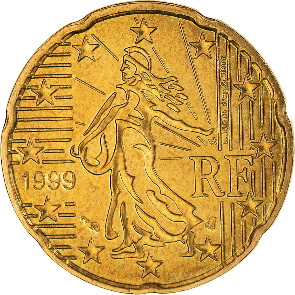 France, 20 Euro Cent, 1999, Paris, BU, MS(65-70), Brass, KM:1286