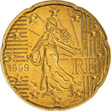 France, 20 Euro Cent, 1999, Paris, BU, MS(65-70), Brass, KM:1286