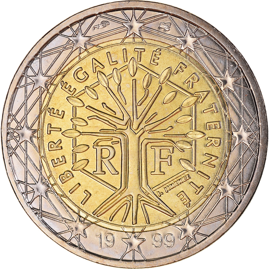Frankreich, 2 Euro, 1999, Paris, BU, STGL, Bi-Metallic, KM:1289