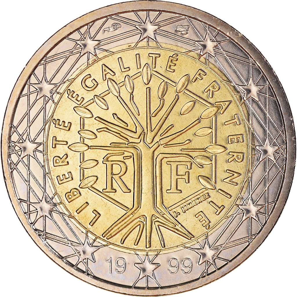 France, 2 Euro, 1999, Paris, BU, MS(65-70), Bi-Metallic, KM:1289