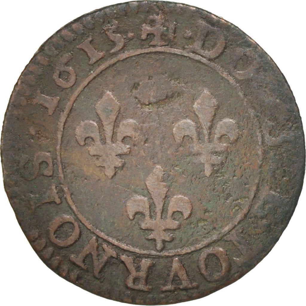 France, Louis XIII, Double tournois, buste enfantin, 1615, Paris, Gadoury 5