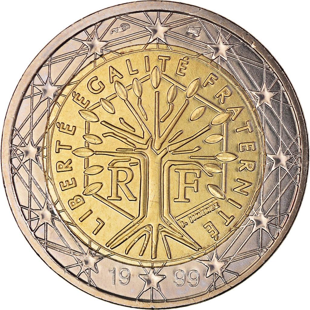 France, 2 Euro, 1999, Paris, BU, MS(65-70), Bi-Metallic, KM:1289