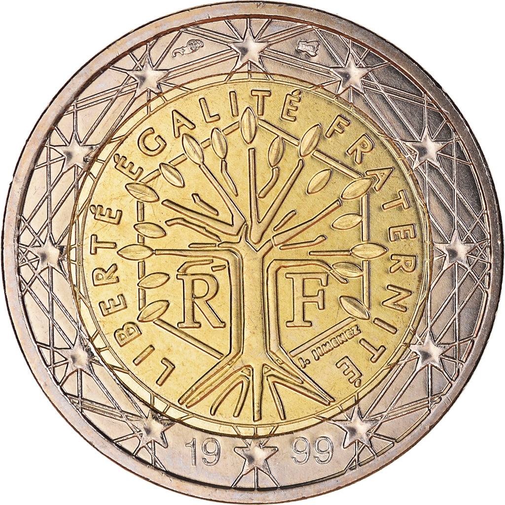 France, 2 Euro, 1999, Paris, BU, MS(65-70), Bi-Metallic, KM:1289