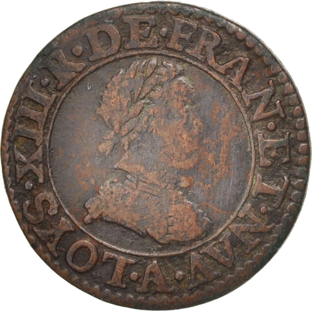 Frankreich, Louis XIII, Double tournois, buste enfantin, 1617, Paris, KM 43.1
