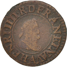 Moneda, Francia, Henri IV, Denier Tournois, 1606, Paris, BC+, Cobre, KM:15