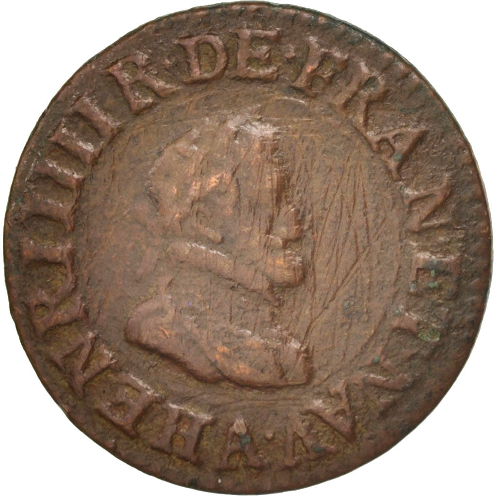 France, Henri IV, Double Tournois, 1605, Paris, VF(20-25), Copper, KM:16.1