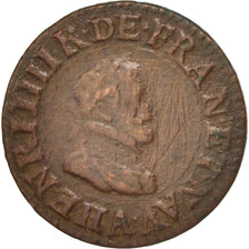 France, Henri IV, Double Tournois, 1605, Paris, VF(20-25), Copper, KM:16.1