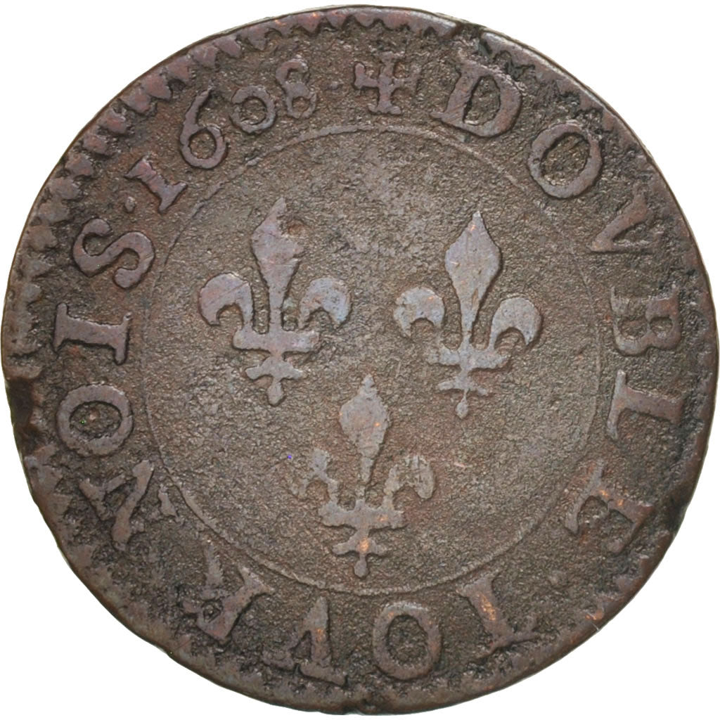 France, Henri IV, Double Tournois, 1608, Paris, TB+, Cuivre, KM:16.1,Sombart4184