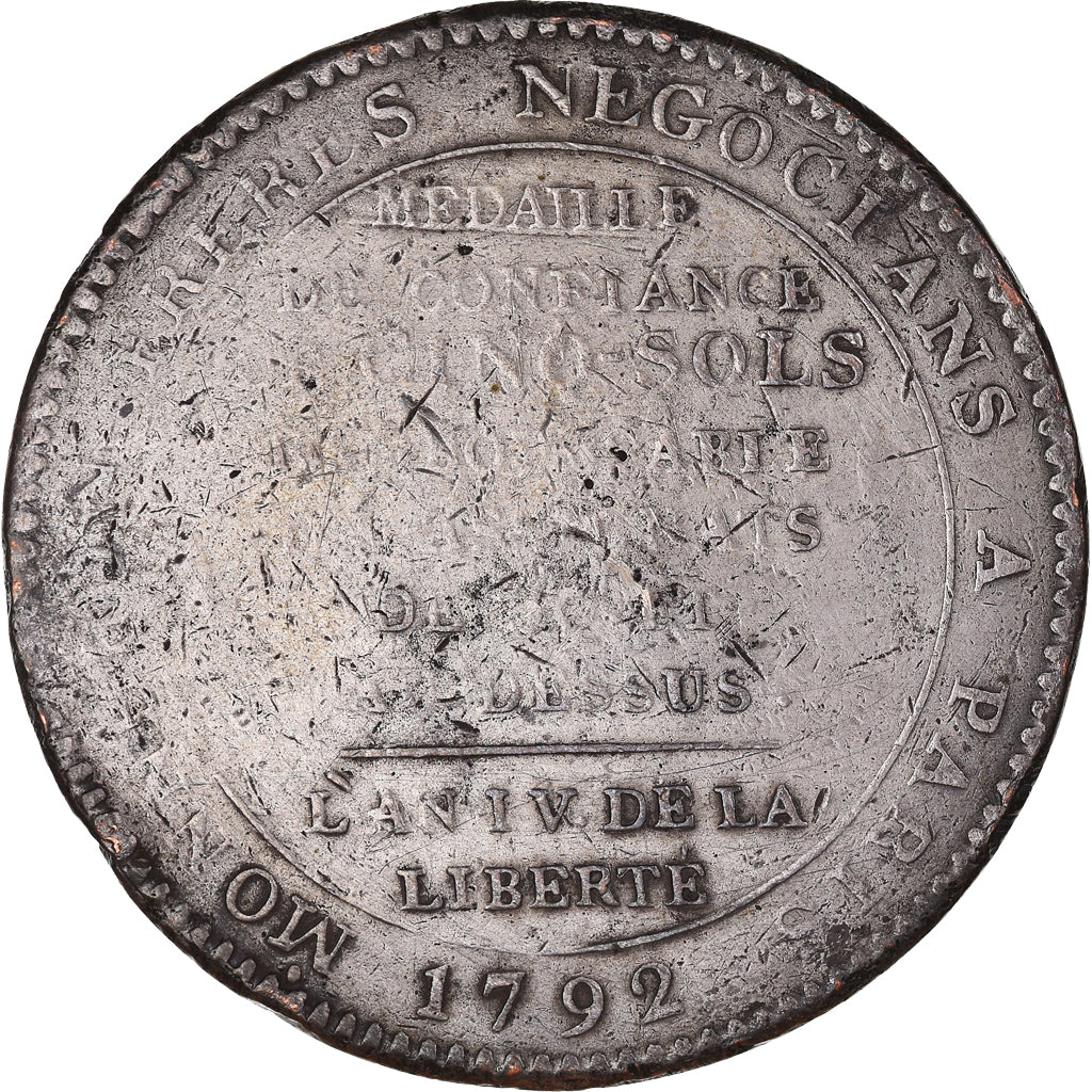 Coin, France, Monneron de 5 Sols, 1792, Birmingham, VF(20-25), Silvered bronze