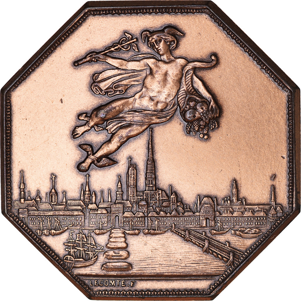 France, Token, Chambre de Commerce de Rouen, 1802, Lecomte, AU(55-58), Bronze