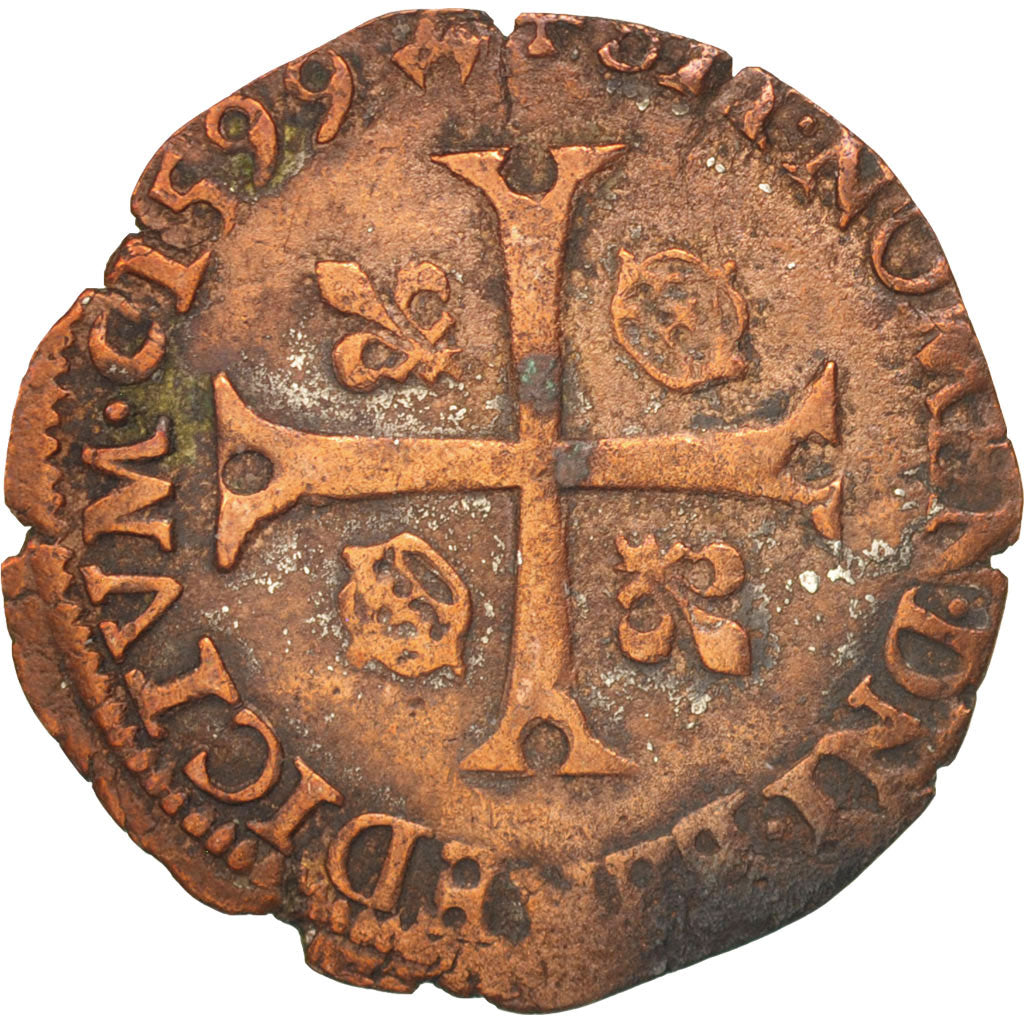 Henri IV, Douzain, 1599, Bourges, VF(20-25), Billon, Sombart:4420
