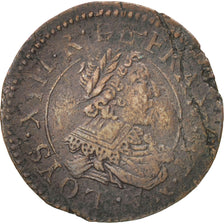 Louis XIII, Double Tournois, 1635, Stenay, VF(30-35), Copper, Gadoury:9a
