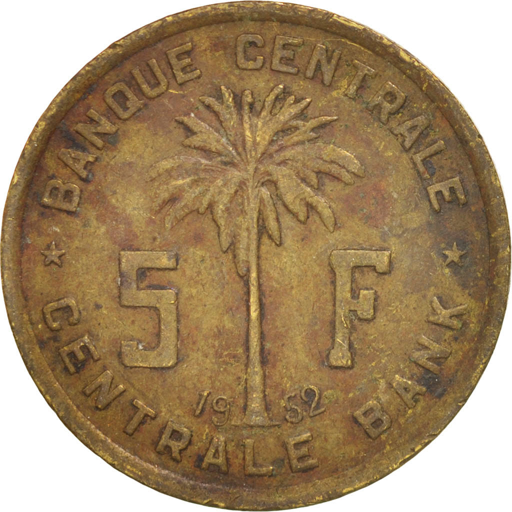 Belgian Congo, RUANDA-URUNDI, 5 Francs, 1952, EF(40-45), Brass, KM:1