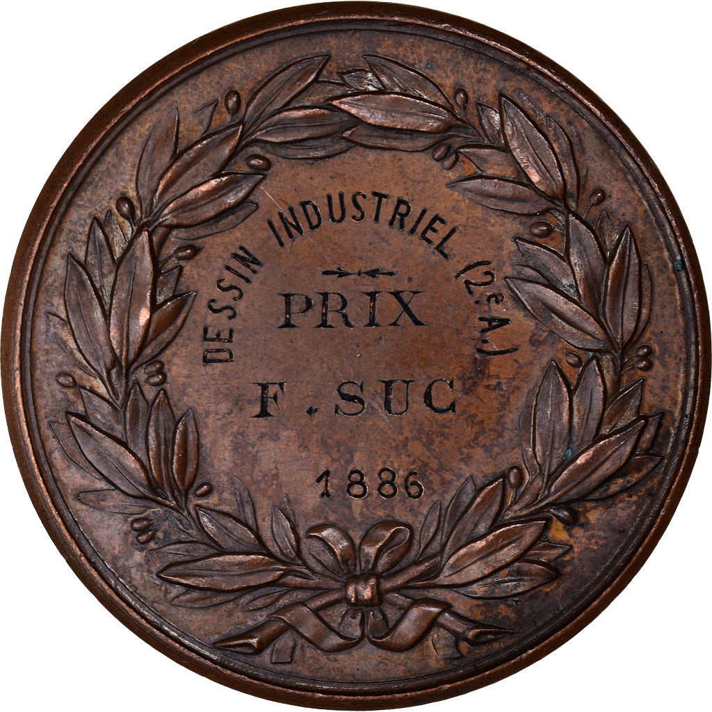 France, Medal, Prix de Dessin Industriel, Rhône, Instruction, 1886, Metral