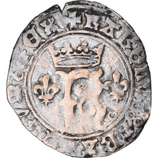 Moeda, França, Charles VIII, Karolus or Dizain, Poitiers, VF(20-25), Lingote