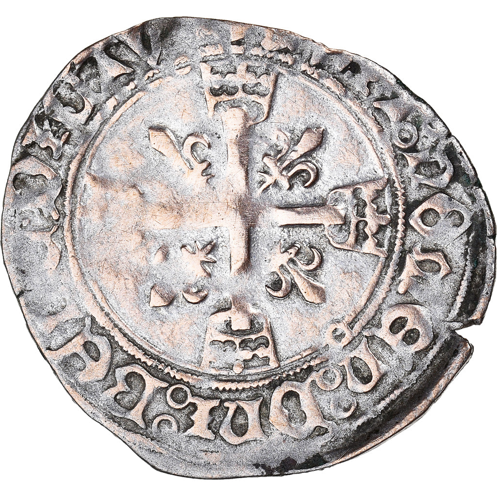 Moeda, França, Charles VIII, Karolus or Dizain, Poitiers, VF(20-25), Lingote