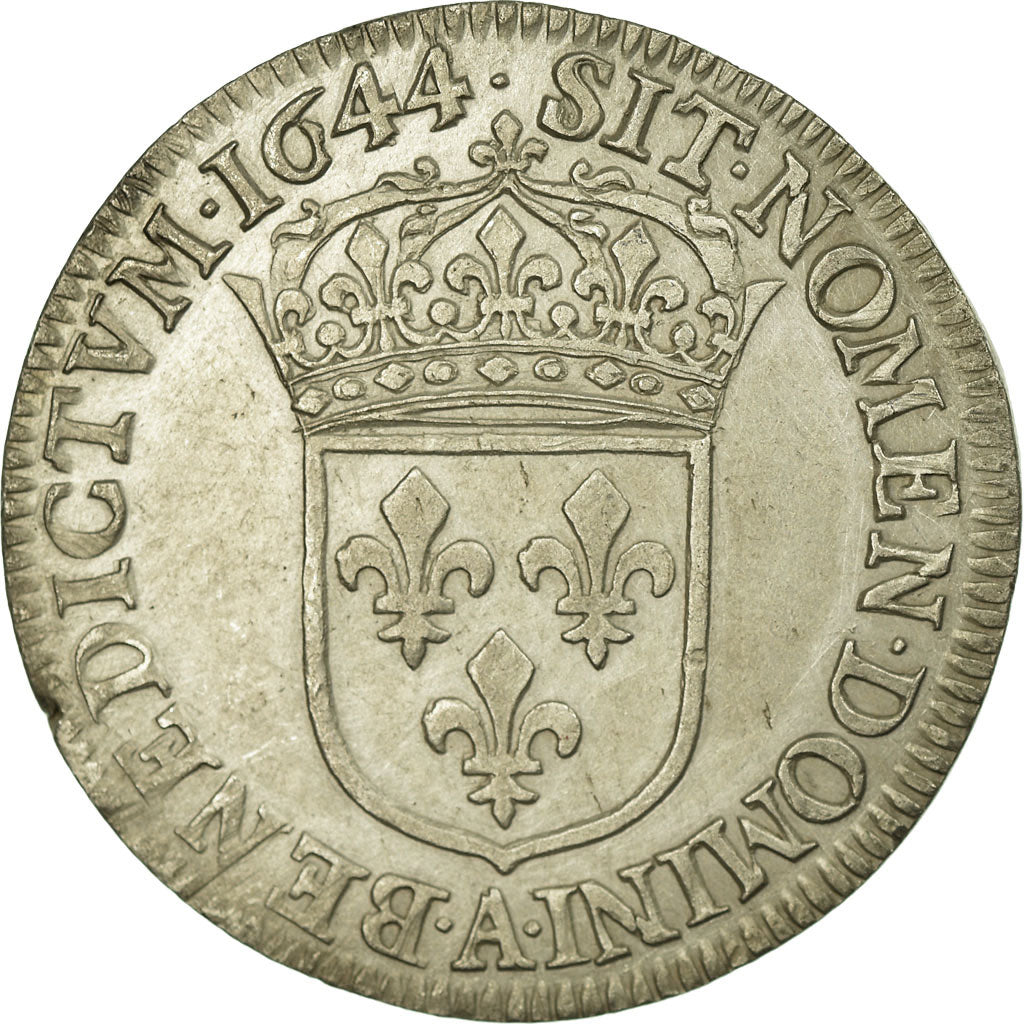 Coin, France, Louis XIV, 1/4 Écu à la mèche courte, 1/4 Ecu, 1644, Paris