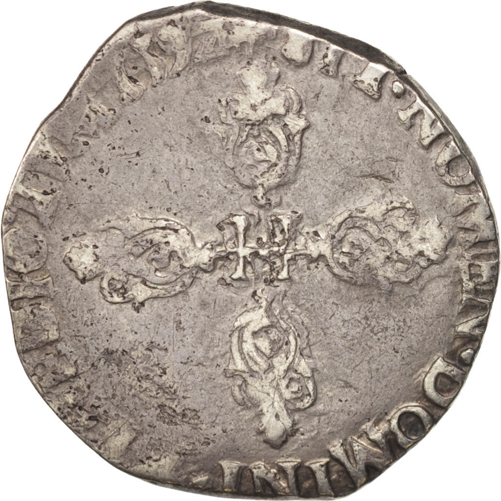 Henri IV, Demi Franc, 1592, Bordeaux, 1er type, TB, Argent, Sombart:4744