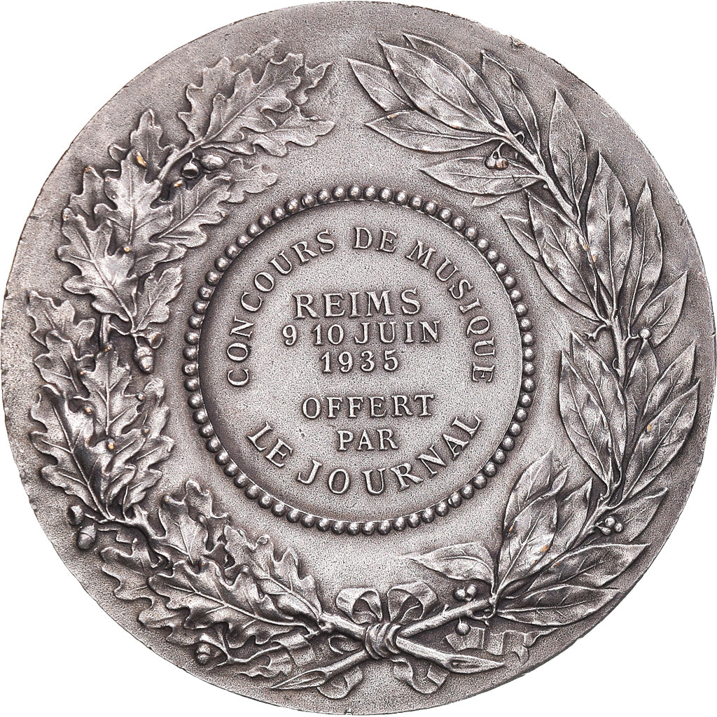 France, Medal, Concours de Musique, Reims, Le Journal, 1935, MS(60-62), Silvered