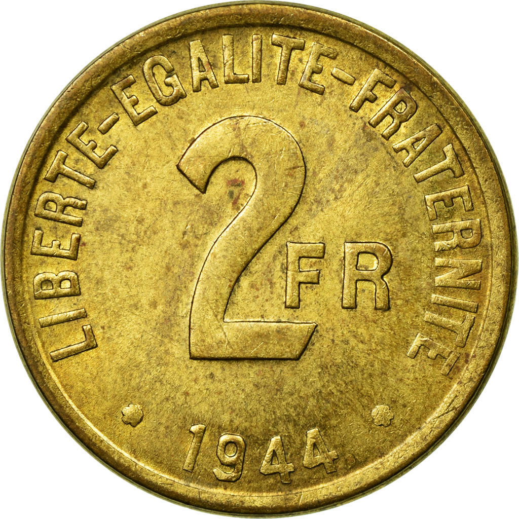 Coin, France, France Libre, 2 Francs, 1944, Philadelphia, AU(50-53), Brass