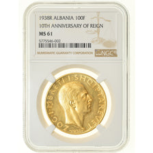 Moneda, Albania, Zog I, 100 Franga Ari, 1938, Rome, NGC, MS61, Oro, KM:26