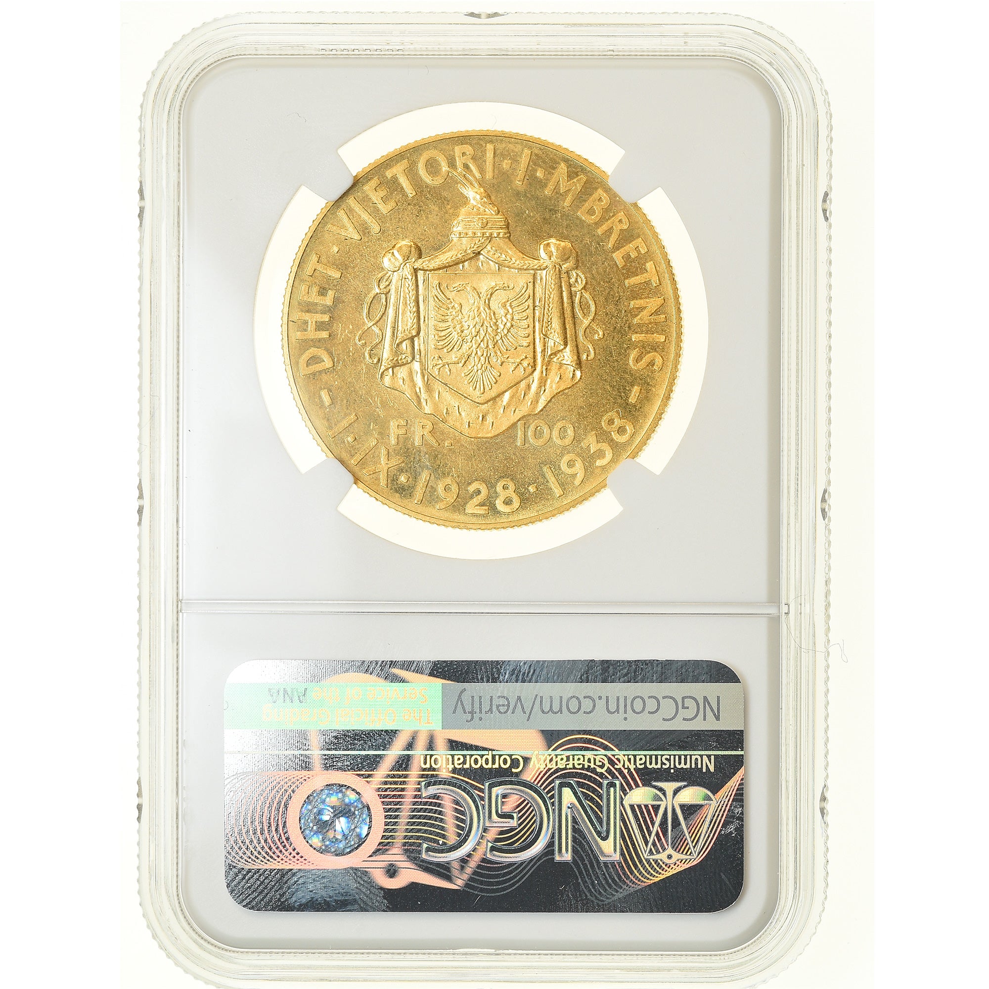 Moneta, Albania, Zog I, 100 Franga Ari, 1938, Rome, NGC, MS61, Oro, KM:26