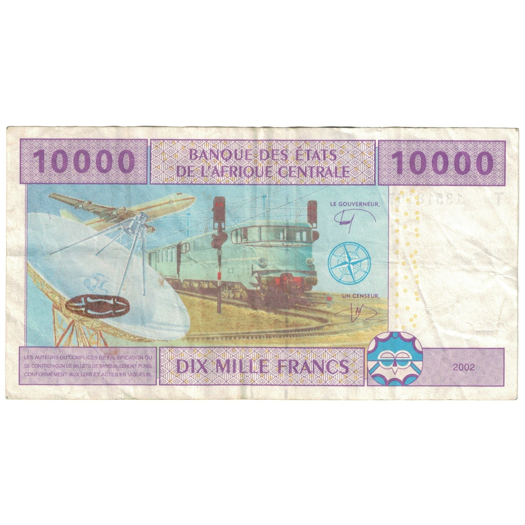 Banknote, Central African States, 10,000 Francs, 2002, KM:110T, EF(40-45)