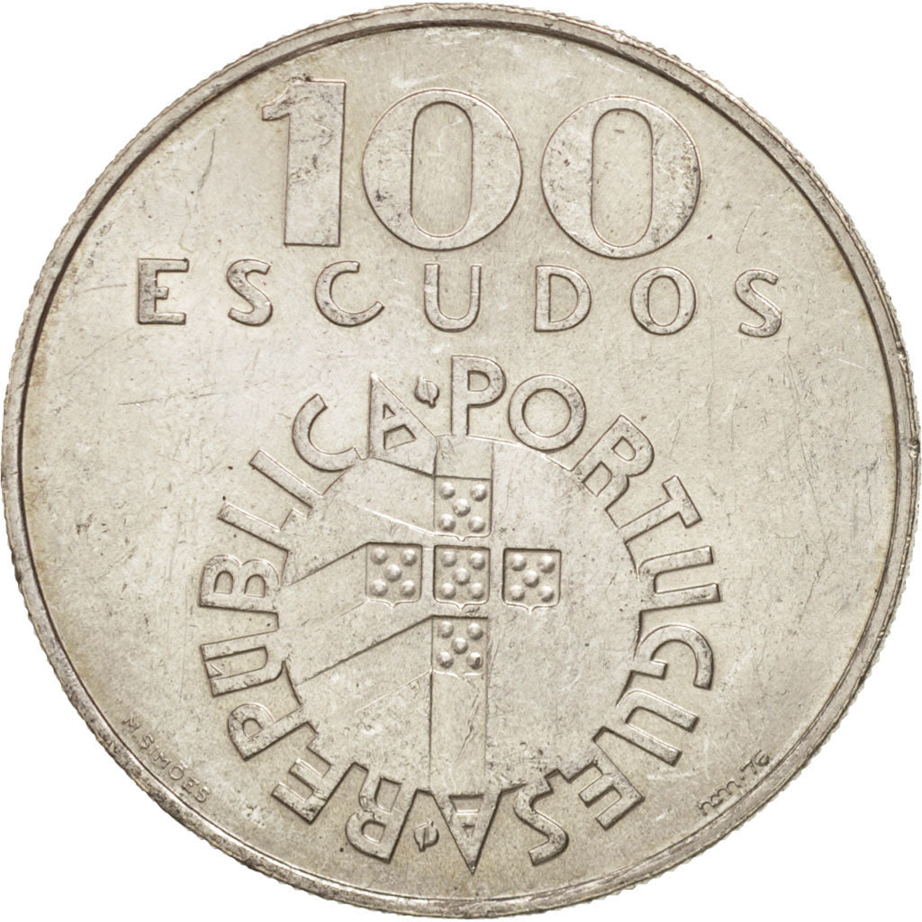 Portugal, 100 Escudos, 1976, Lisbon, AU(50-53), Silver, KM:603