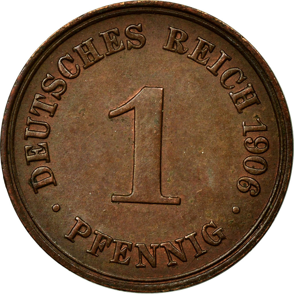 Coin, GERMANY - EMPIRE, Wilhelm II, Pfennig, 1906, Stuttgart, AU(50-53), Copper