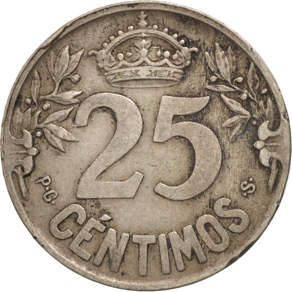 Spain, Alfonso XIII, 25 Centimos, 1925, Madrid, EF(40-45), Copper-nickel, KM:740