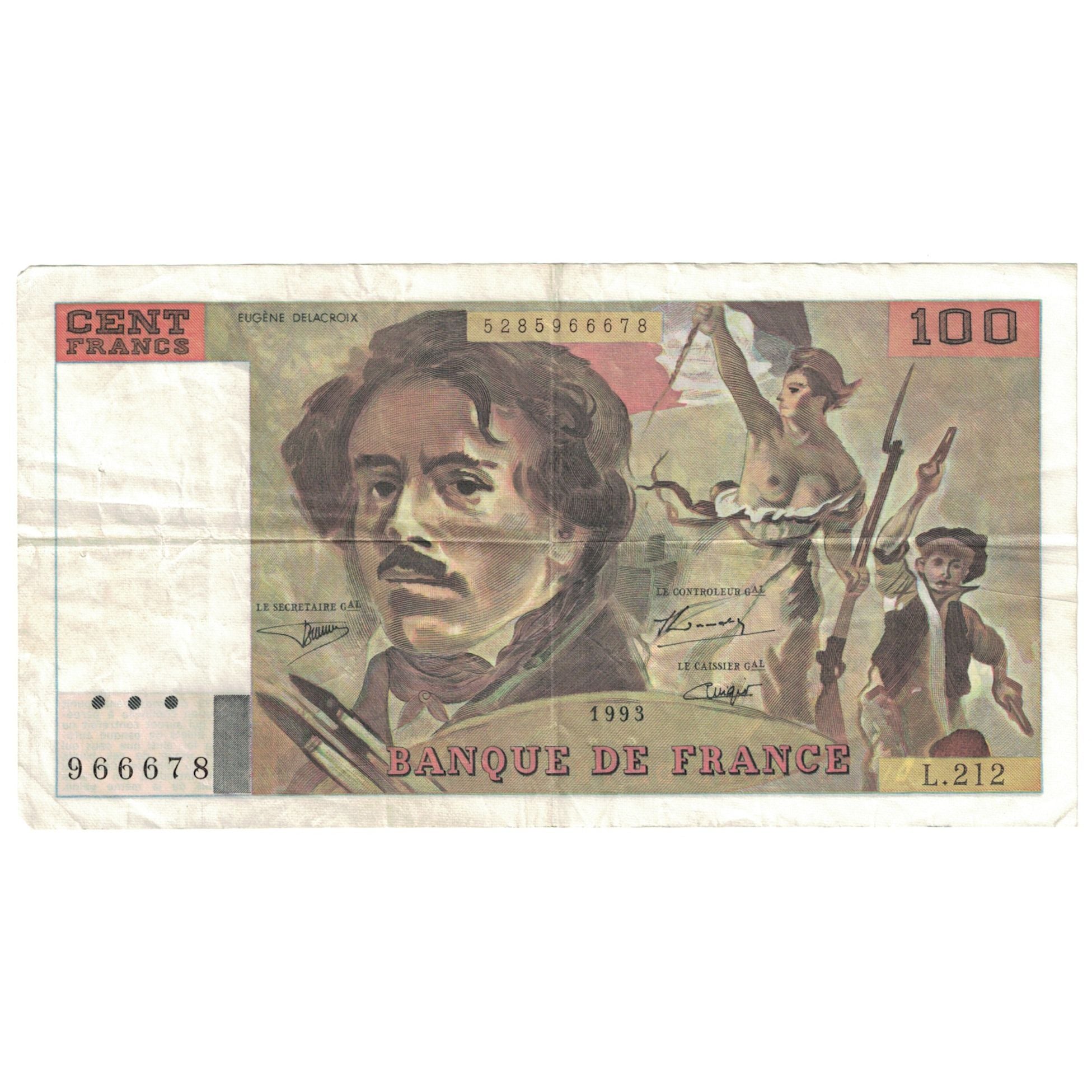 França, 100 Francs, Delacroix, 1993, L.212, VF(20-25), Fayette:69 bis 8c)