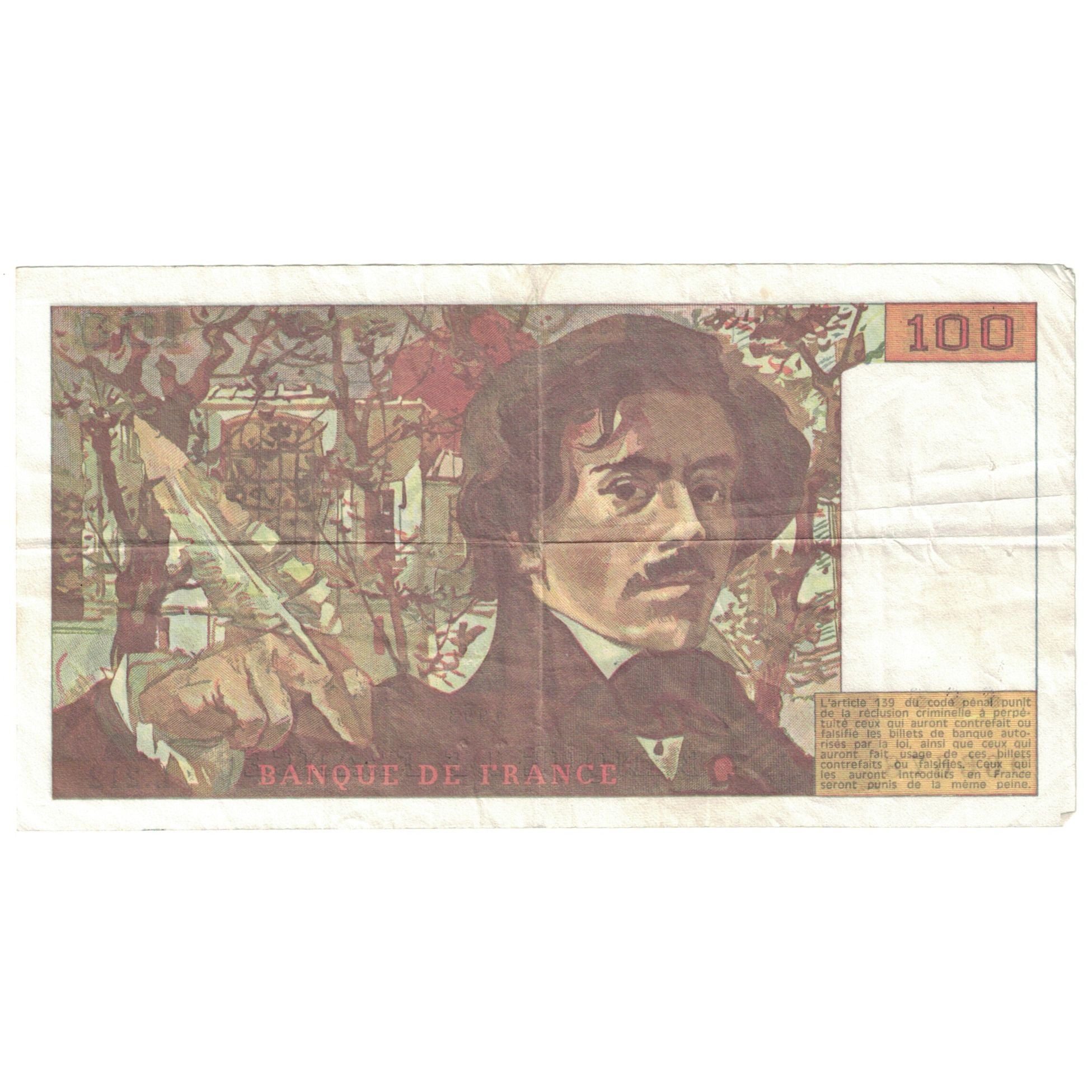 França, 100 Francs, Delacroix, 1993, L.212, VF(20-25), Fayette:69 bis 8c)