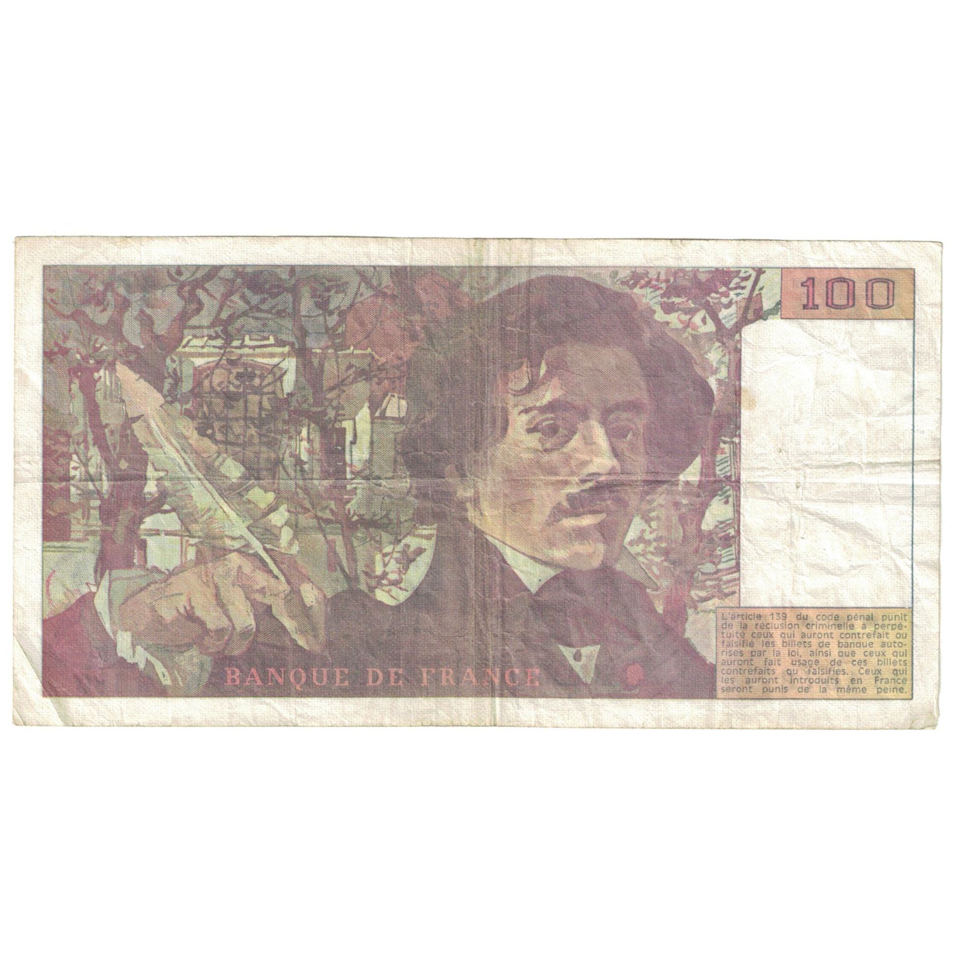 France, 100 Francs, Delacroix, 1990, VG(8-10), KM:154e