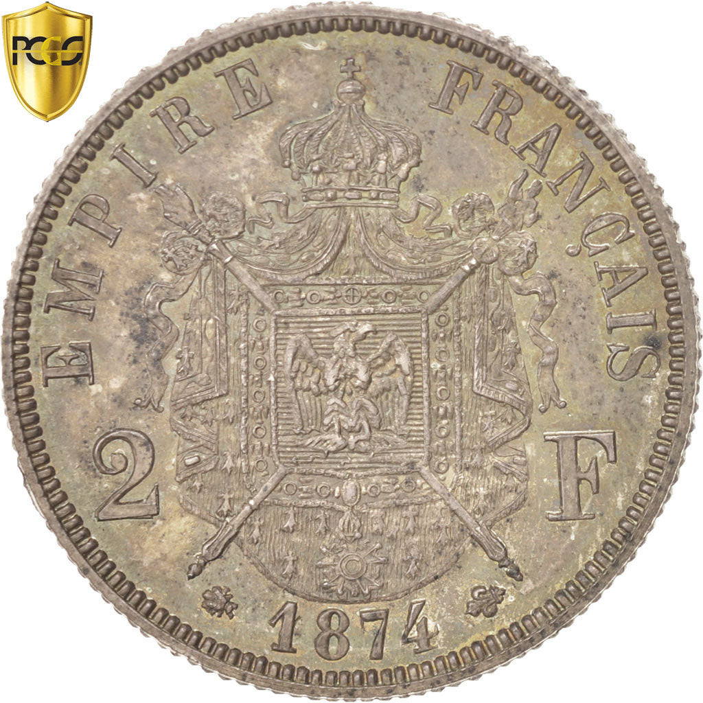 Coin, France, Napoleon IV, 2 Francs, 1874, PCGS, SP64, MS(64), Silver, KM:E43