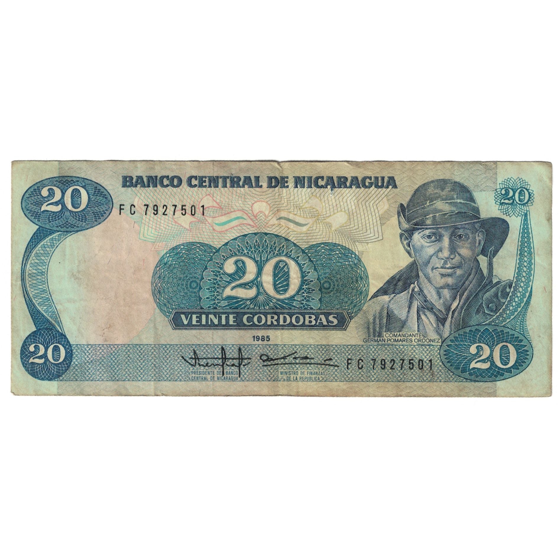 Banknote, Nicaragua, 20 Cordobas, 1985-1988, KM:152, VG(8-10)