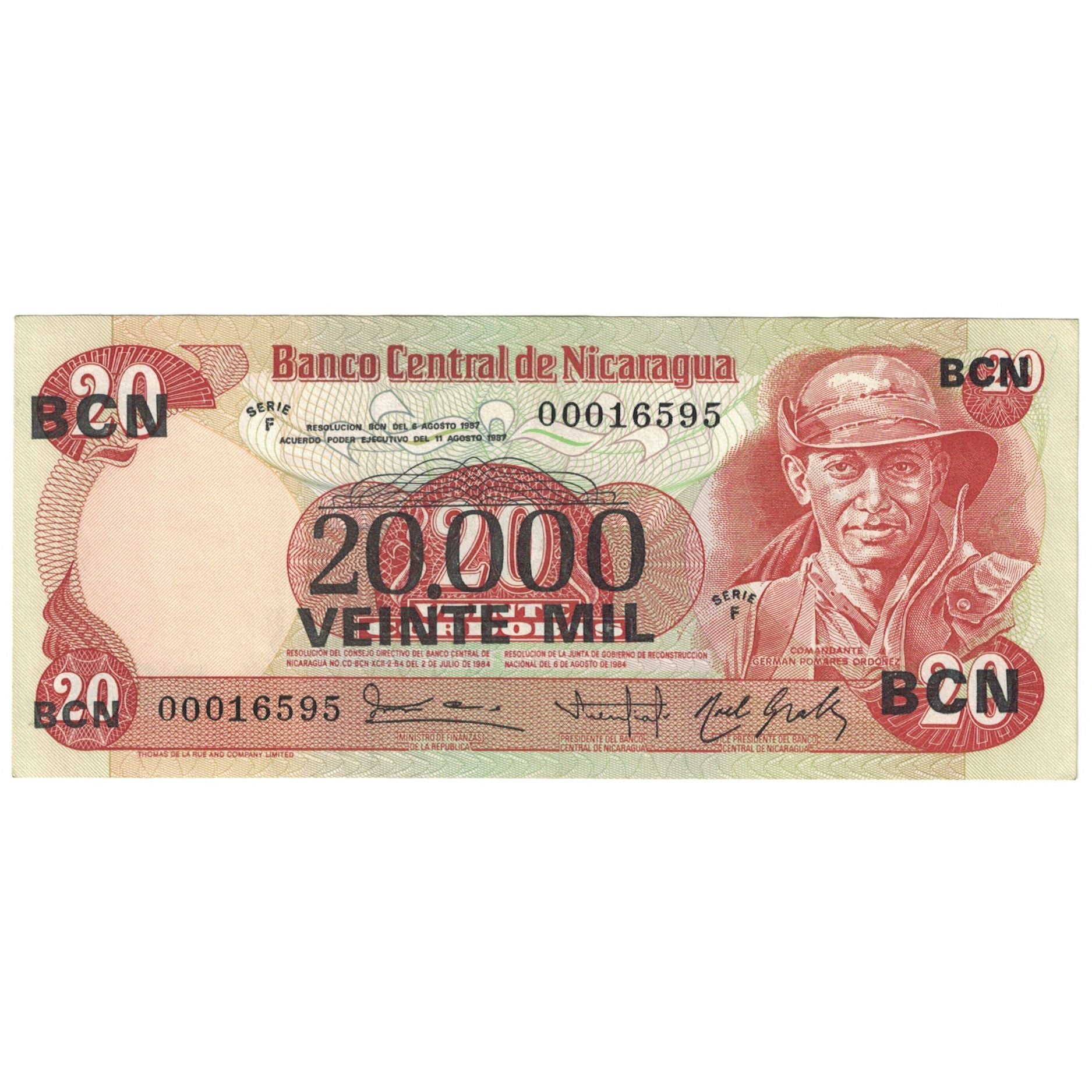 Banconote, Nicaragua, 20,000 Córdobas on 20 Córdobas, 1987, 1987, KM:147, FDS