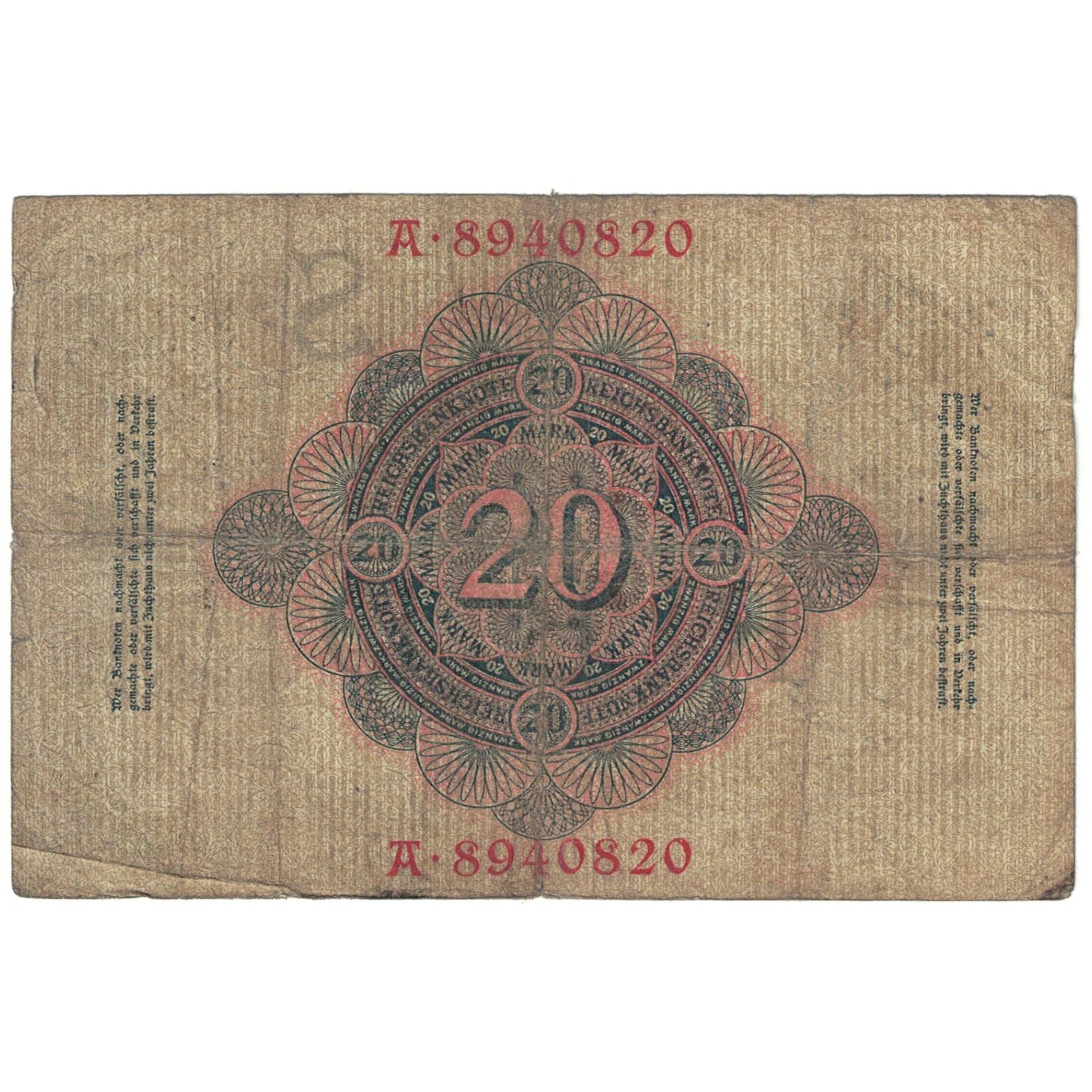Banknote, Germany, 20 Mark, 1910, 1910-04-21, KM:40a, VG(8-10)