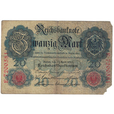 Banknote, Germany, 20 Mark, 1910, 1910-04-21, KM:40a, VG(8-10)
