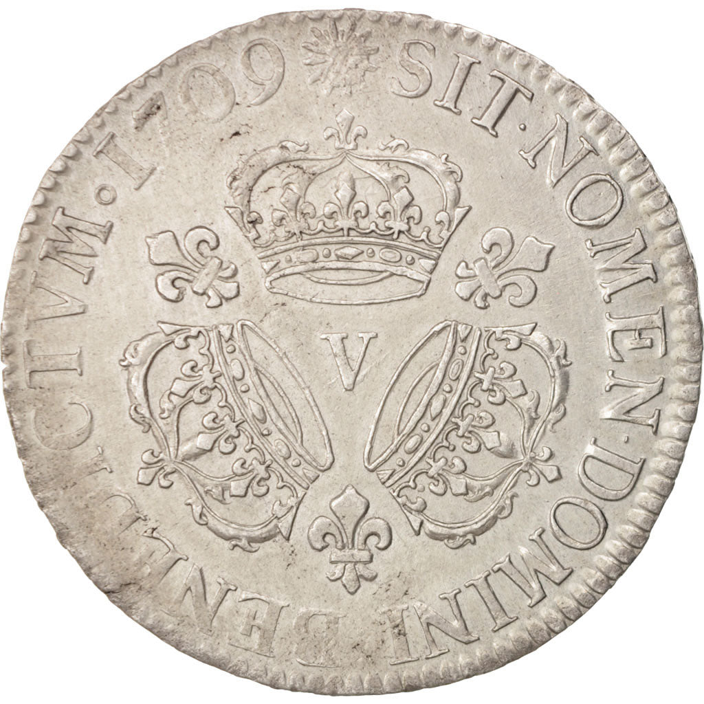 Coin, France, Louis XIV, Écu aux 3 couronnes, Ecu, 1709, Troyes, AU(55-58)