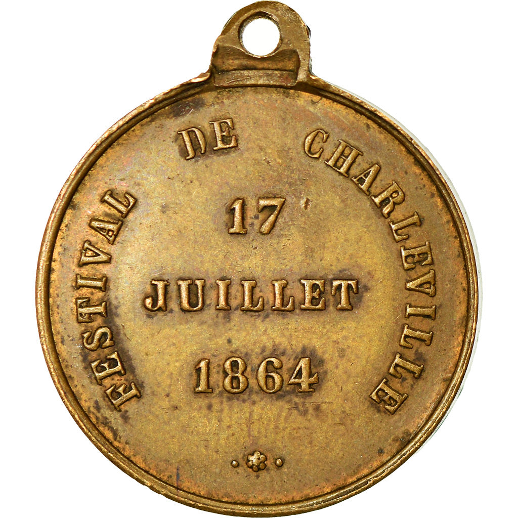 França, Medal, Napoléon III, Festival de Charleville, 1864, AU(50-53), Cobre