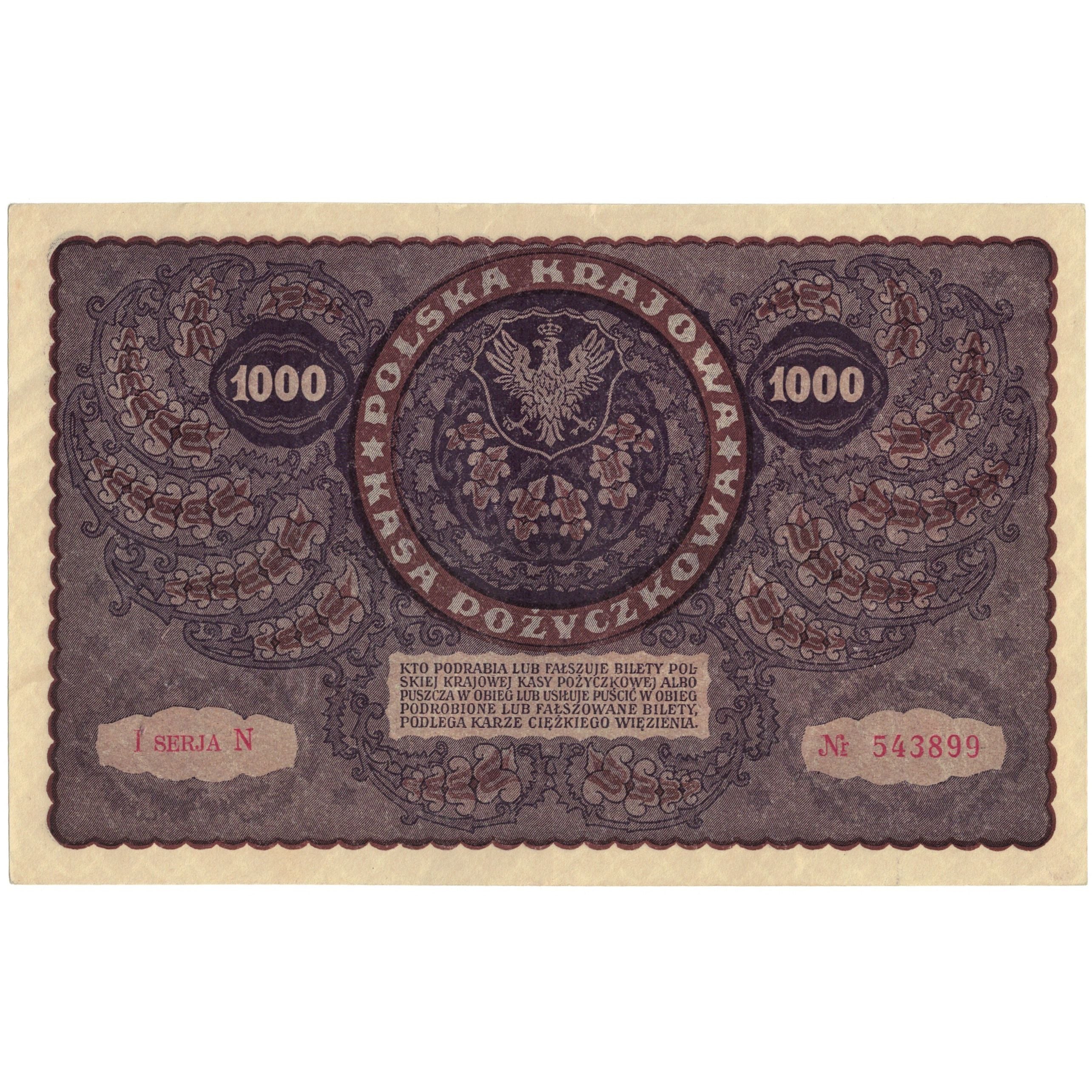 Banknote, Poland, 1000 Marek, 1919, 1919-08-23, KM:29, UNC(63)