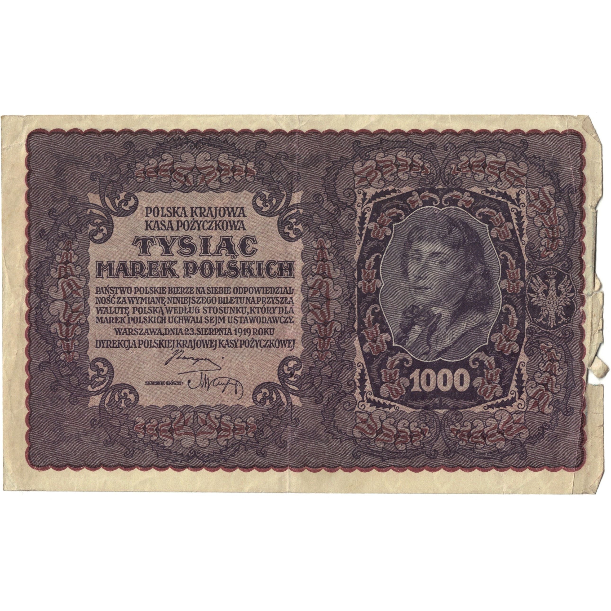 Geldschein, Polen, 1000 Marek, 1919, 1919-08-23, KM:29, SGE