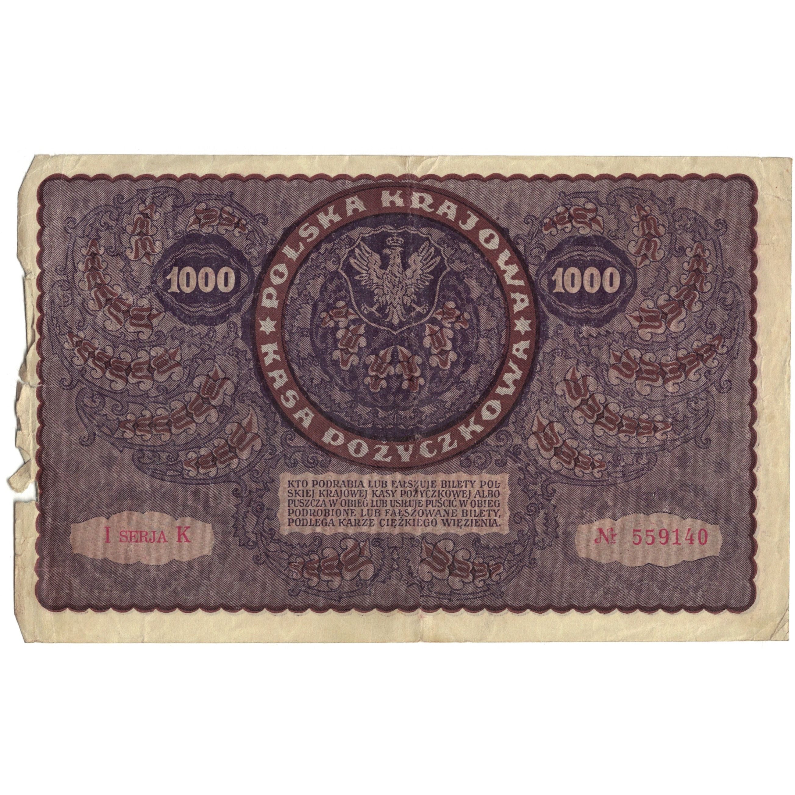 Geldschein, Polen, 1000 Marek, 1919, 1919-08-23, KM:29, SGE