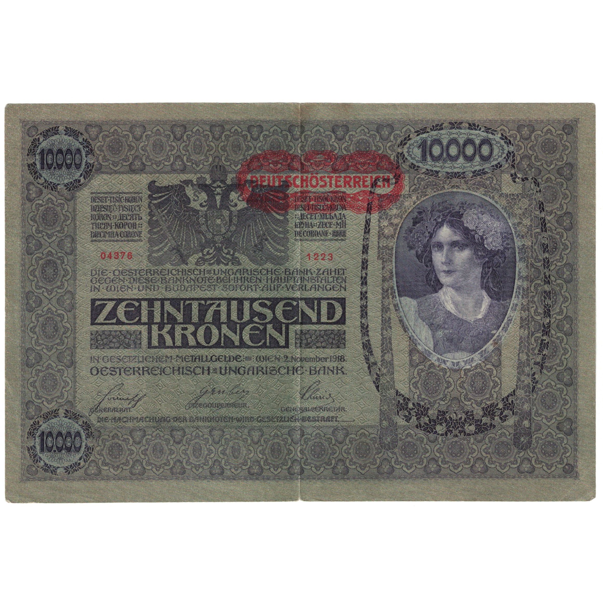 Banknote, Austria, 10,000 Kronen, 1918, 1918-11-02, KM:25, EF(40-45)