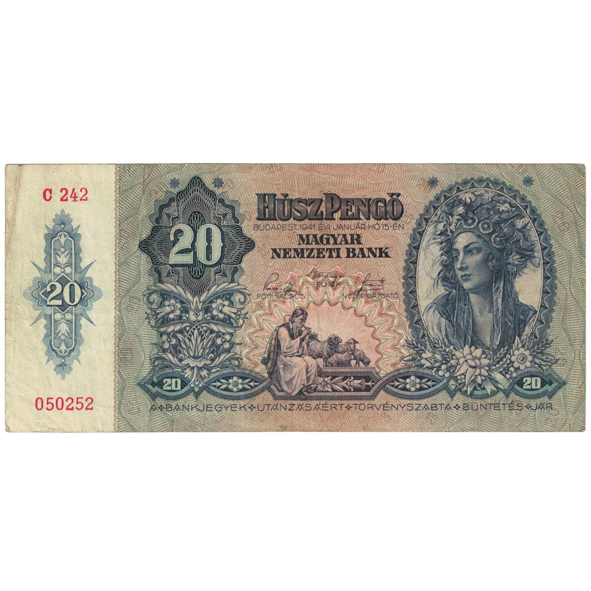 Banknote, Hungary, 20 Pengö, Undated (1941), KM:109, VF(20-25)