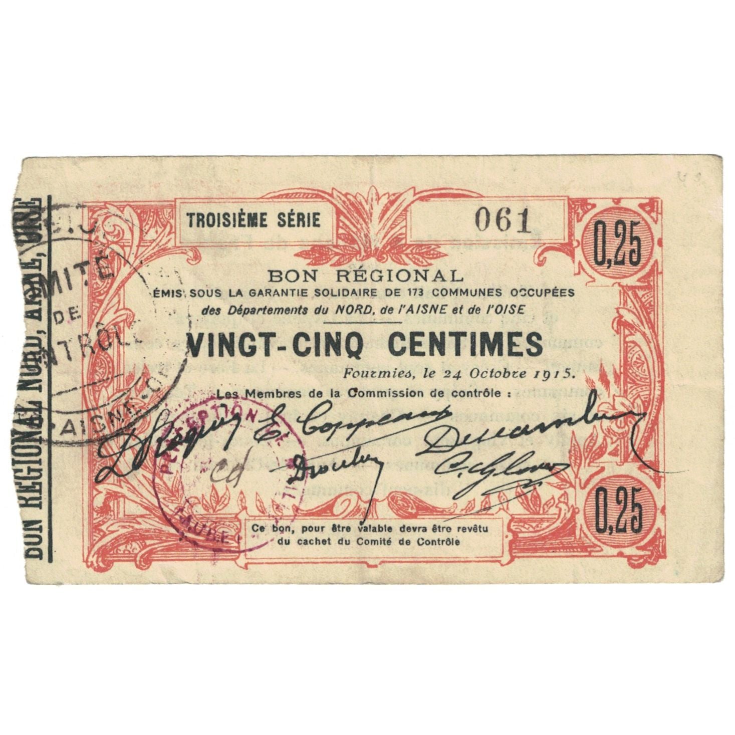 France, Fourmies, 25 Centimes, 1915, EF(40-45)