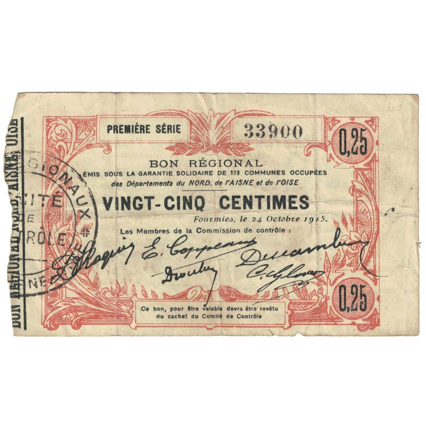 Francia, Fourmies, 25 Centimes, 1915, MB
