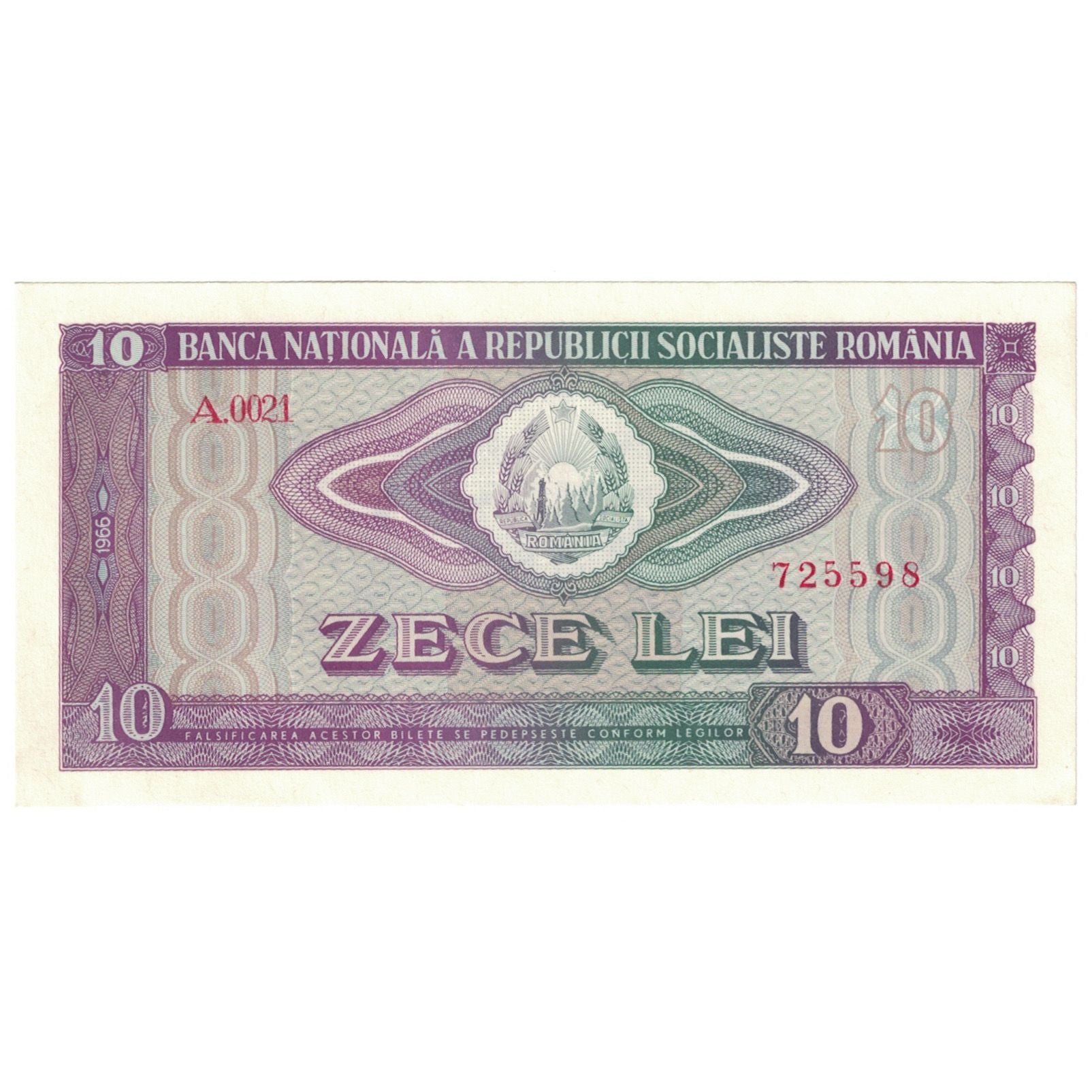 Banconote, Romania, 10 Lei, 1966, KM:94a, FDS