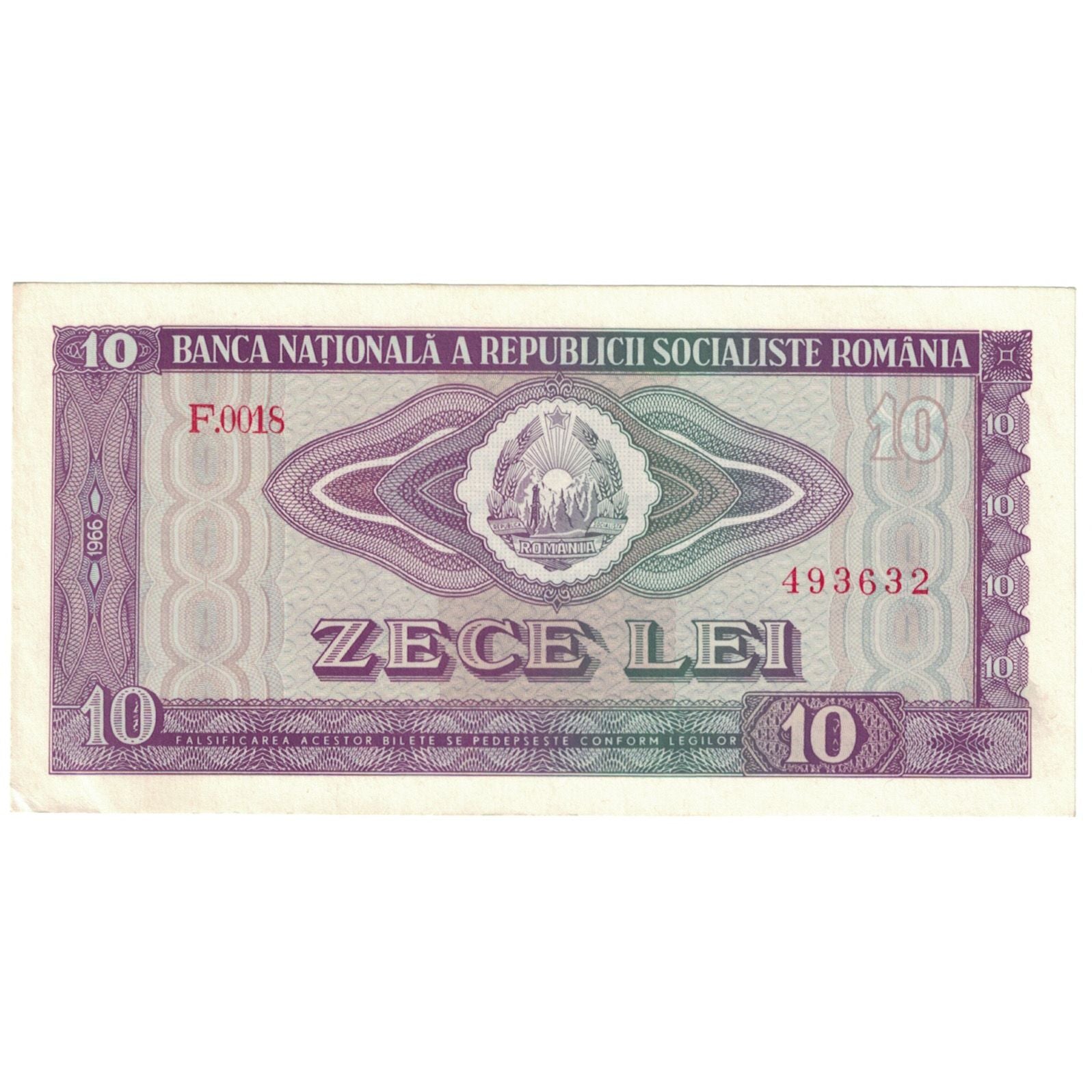 Biljet, Roemenië, 10 Lei, 1966, KM:94a, NIEUW